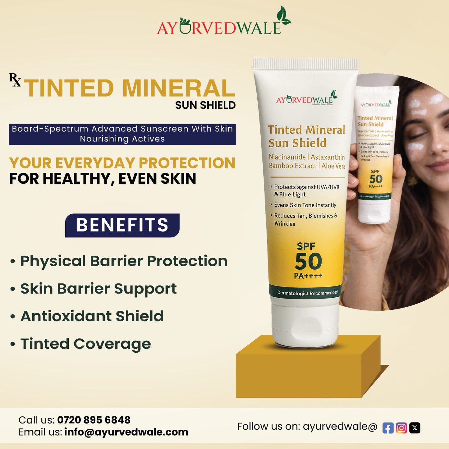 Ayurvedwale Tinted Mineral Sun Shield SPF 50 PA++++